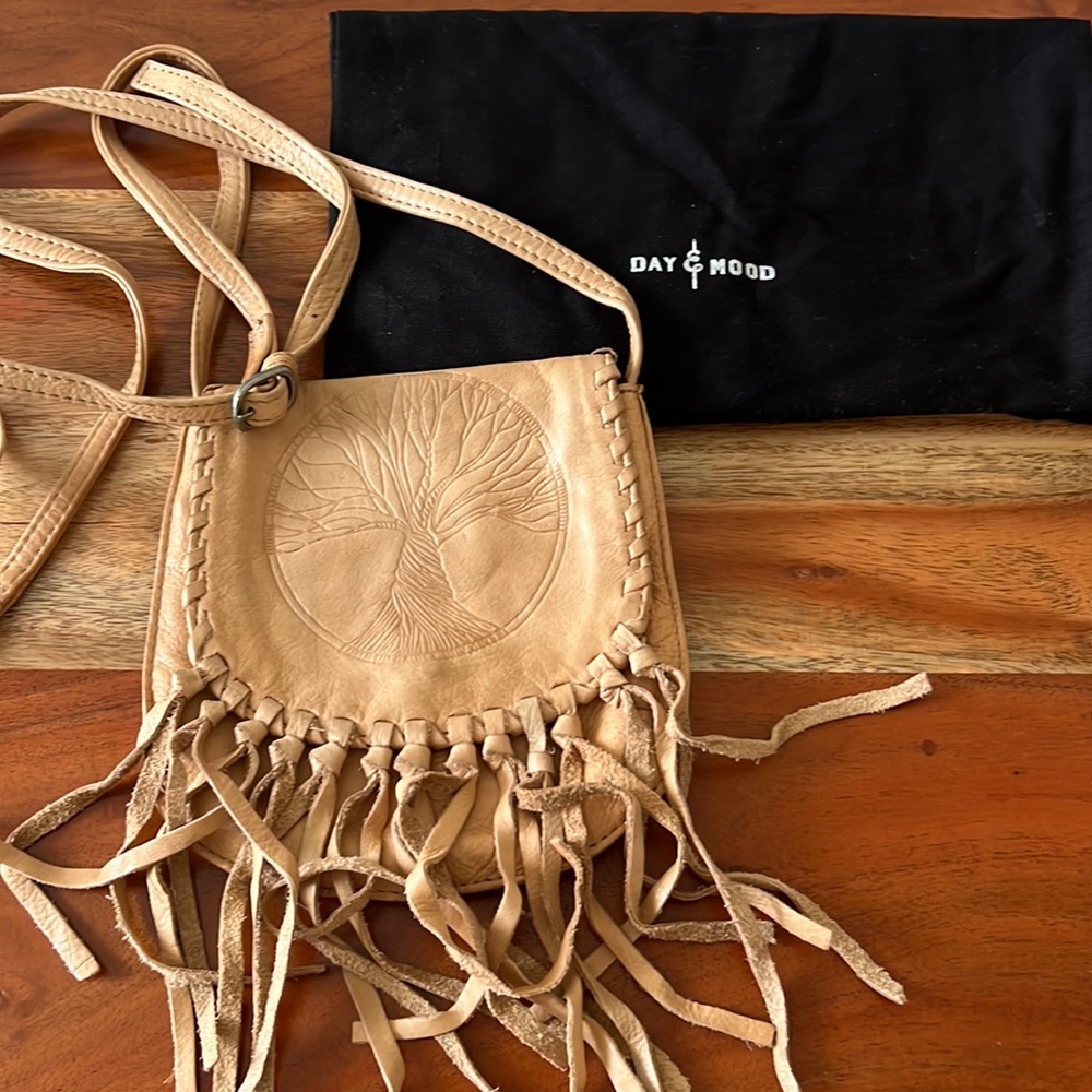 Day & Mood Peony Fringe Crossbody Leather Bag.